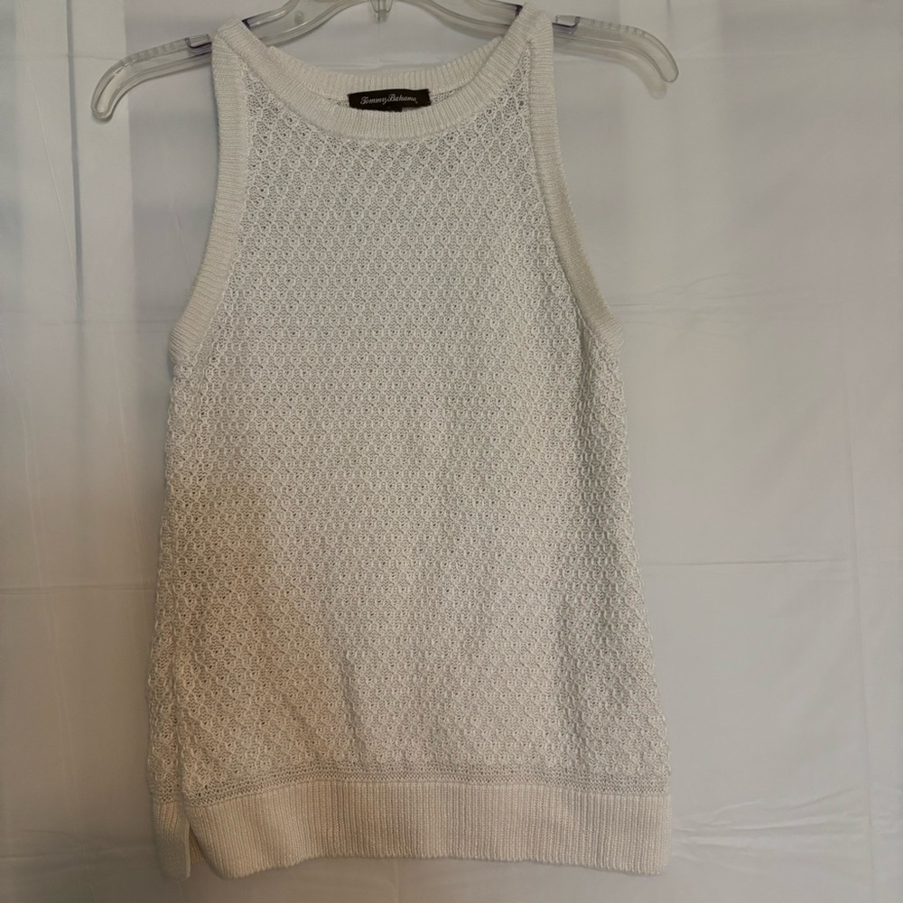 Tommy Bahama White Textured Sleeveless Knit Top